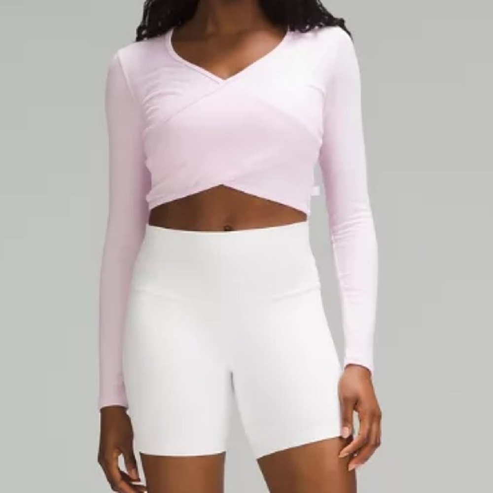 Lululemon Pink Wrap-Front Ribbed Pink Long Sleeve Top